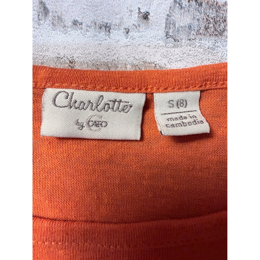 Charlotte by Cato Orange Linen Blend Eyelet Flutter Sleeve Tie Front Top S - Picture 2 of 5